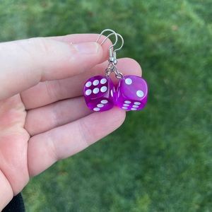 Purple Resin Dice Earrings with Silver Accents
